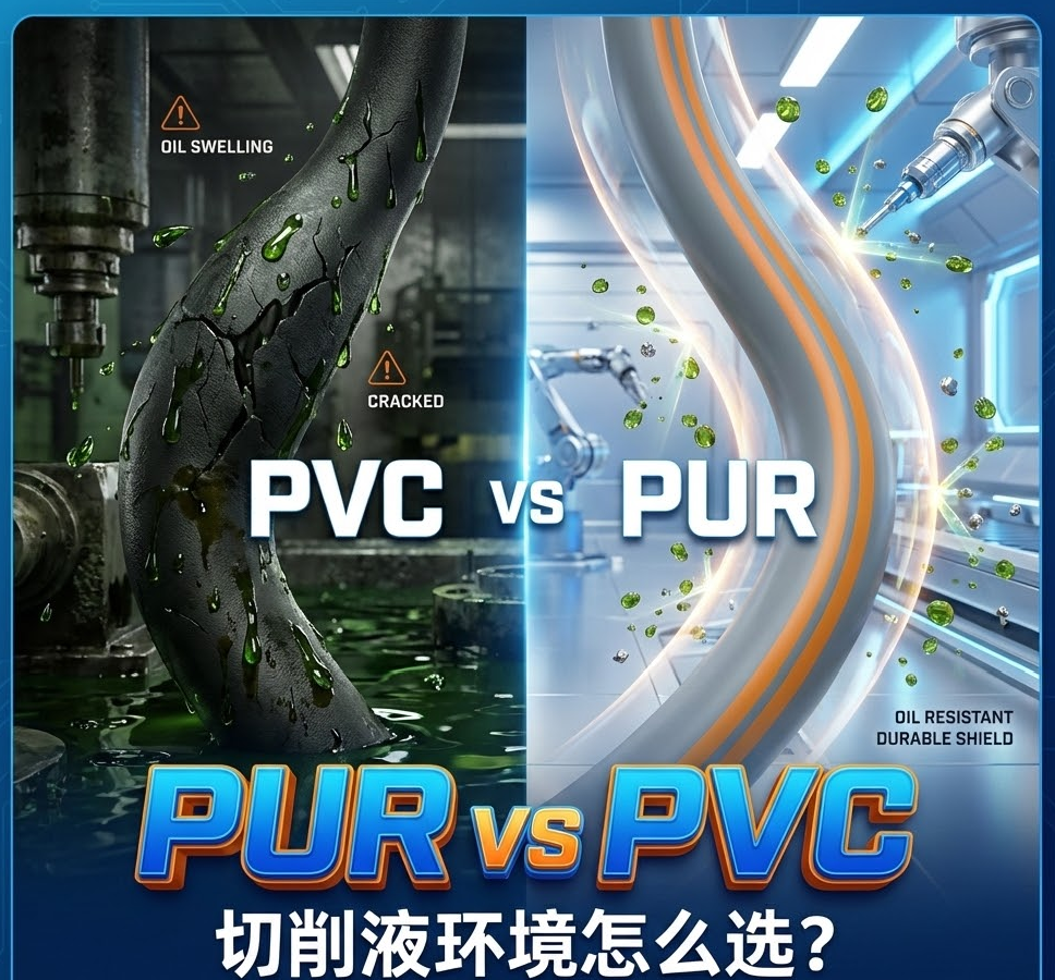 PUR vs PVC：機(jī)床切削液環(huán)境下，你的拖鏈電纜選對護(hù)套了嗎？